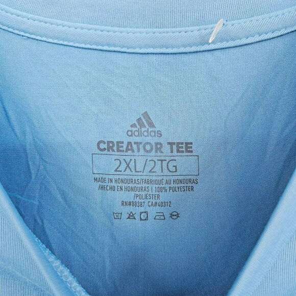 Adidas Creator Tee 2XL Light Blue White Short Sleeve Aeroready Logo EK0084 New - Picture 2 of 11